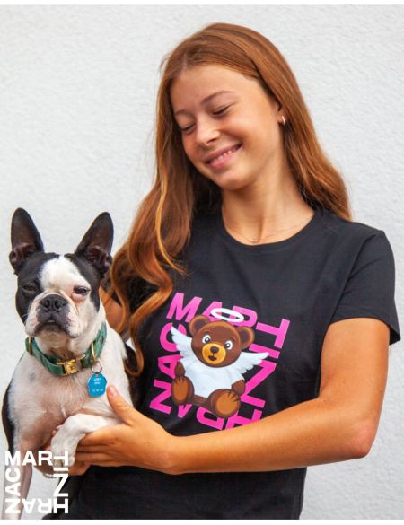 Women's black T-shirt - Teddy Bear Angel
